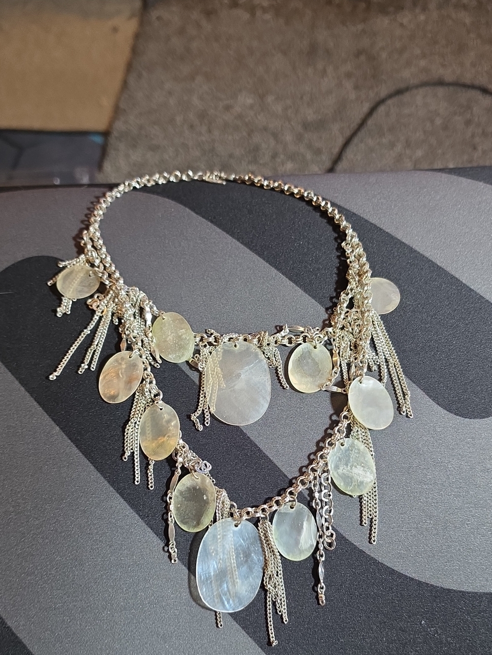 Women’s Silver Shell Fringe Statement Necklace - White